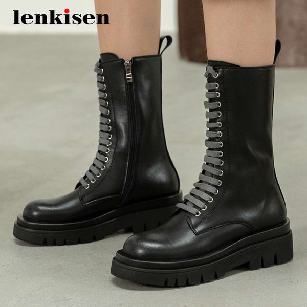 lenkisen motorcycle boots genuine leather mixed colors platform thick high heel round toe zipper coolest cozy mid-calf boots l40, Black
lenkisen motorcycle boots genuine leather mixed colors platform thick high heel round toe zipper coolest cozy mid-calf boots l40, Black