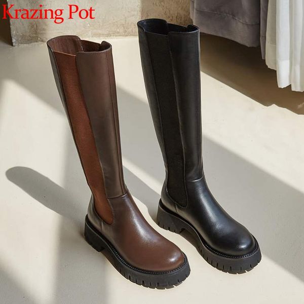 krazing pot cow leather round toe slip on equestrian boots platform jelly bottom mixed color preppy style thigh high boots l31, Black
krazing pot cow leather round toe slip on equestrian boots platform jelly bottom mixed color preppy style thigh high boots l31, Black