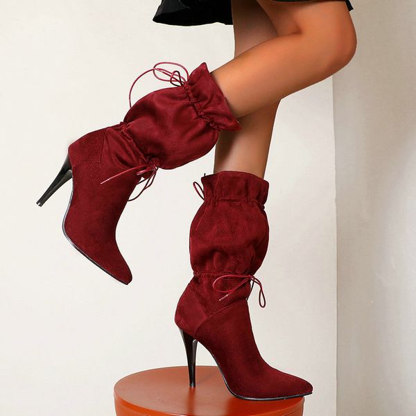 women fashion elastic band mid calf boots thin high heel knee high boots ladies slip on pointed toe autumn winter, Black
women fashion elastic band mid calf boots thin high heel knee high boots ladies slip on pointed toe autumn winter, Black