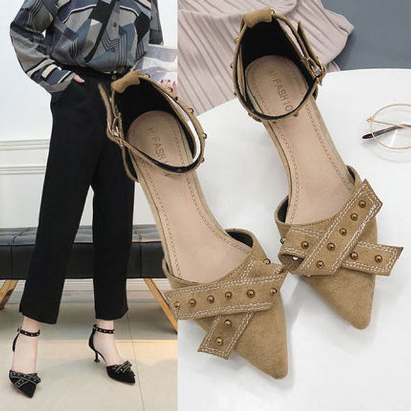 high-heeled shoes female 2020 new small fresh word buckle with sandals female thin with rivet pointed single shoes, Black
high-heeled shoes female 2020 new small fresh word buckle with sandals female thin with rivet pointed single shoes, Black