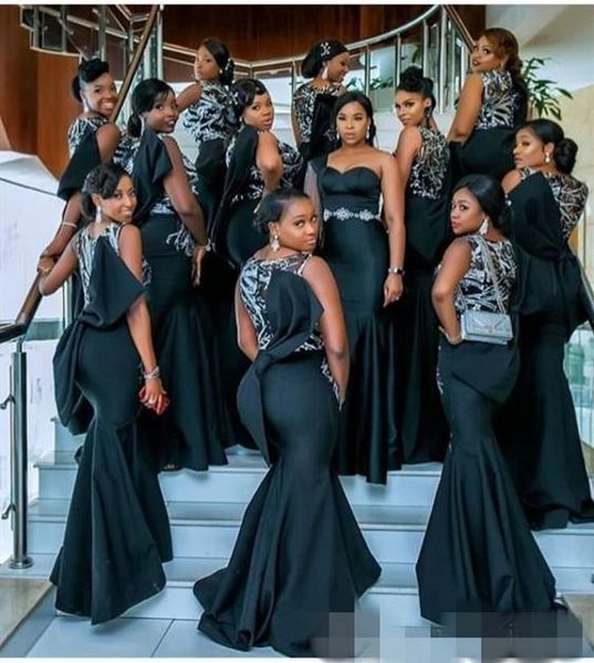 black plus size bridesmaid dresses african bow satin mermaid floor length one shoulder silver beaded lace applique maid of honor gown, White;pink
black plus size bridesmaid dresses african bow satin mermaid floor length one shoulder silver beaded lace applique maid of honor gown, White;pink