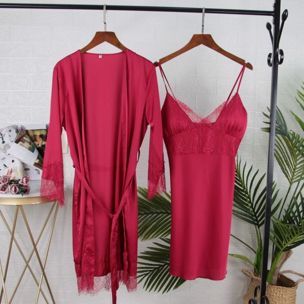 summer thin satin nighty&robe set nightdress burgundy wedding robe 2pcs sleepwear women lace mini bath gown home clothes, Black;red
summer thin satin nighty&robe set nightdress burgundy wedding robe 2pcs sleepwear women lace mini bath gown home clothes, Black;red