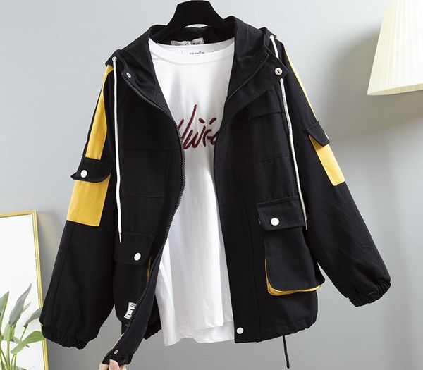 spring autumn outerwear coat women long sleeve casual patchwork oversize loose zipper windbreaker female harajuku hooded jacket t190908, Black;brown
spring autumn outerwear coat women long sleeve casual patchwork oversize loose zipper windbreaker female harajuku hooded jacket t190908, Black;brown