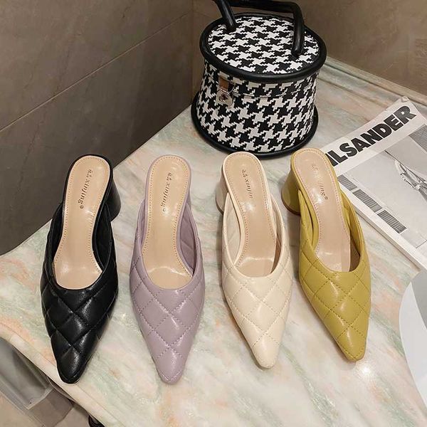 women slippers pointed toe slides shallow mules shoes round mid heels sewing design fashion slides party pumps comfortable mules, Black
women slippers pointed toe slides shallow mules shoes round mid heels sewing design fashion slides party pumps comfortable mules, Black