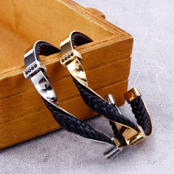 2020 xmas gifts 7mm 60mm inner leather with gold stainless steel bracelet for men boy hip-hop jewelry, Black
2020 xmas gifts 7mm 60mm inner leather with gold stainless steel bracelet for men boy hip-hop jewelry, Black