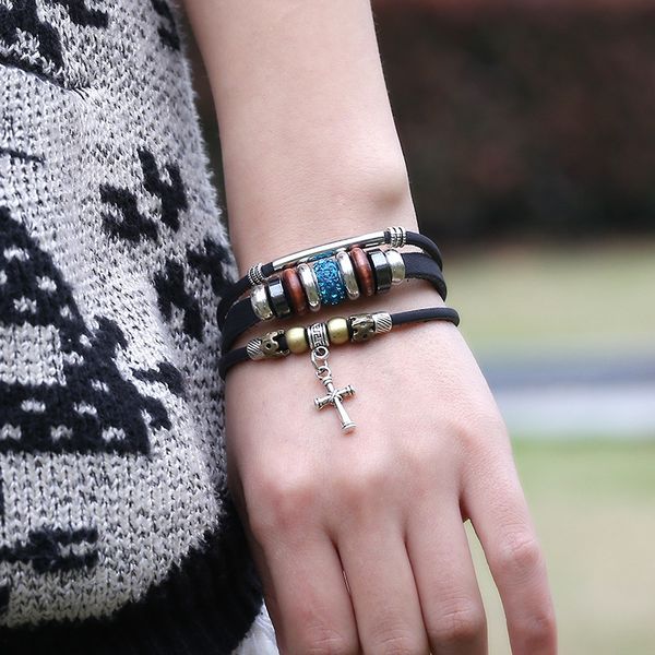 new korean sale beaded bracelet vintage leather bracelet blue charm bracelets for women fashion jewelry accessories, Golden;silver
new korean sale beaded bracelet vintage leather bracelet blue charm bracelets for women fashion jewelry accessories, Golden;silver