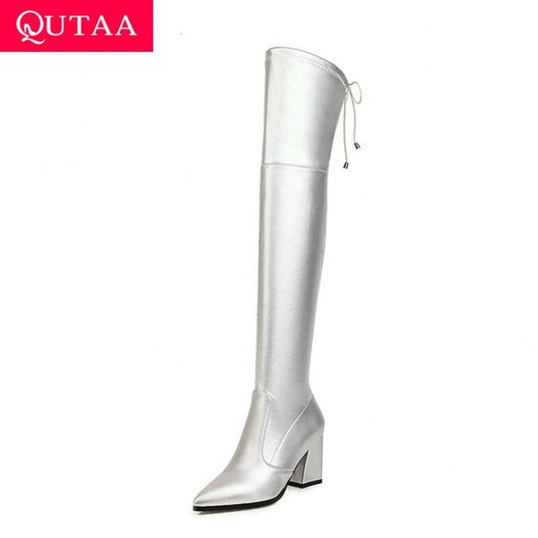 qutaa 2021 lace up pointed toe autumn winter over the knee boots pu leather square high heel fashion women shoes big size 34-43, Black
qutaa 2021 lace up pointed toe autumn winter over the knee boots pu leather square high heel fashion women shoes big size 34-43, Black