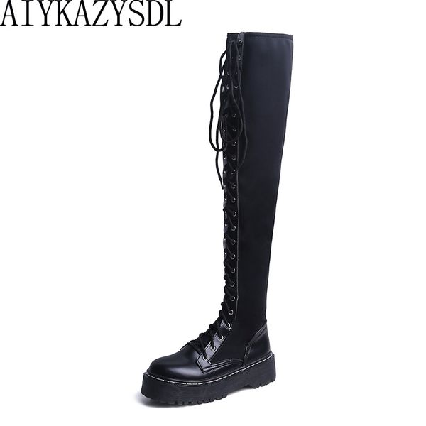 haiyueli women thigh high stretch boots motorcycle biker punk rock boots over the knee shoes lace up zipper platform shoes 35-40, Black
haiyueli women thigh high stretch boots motorcycle biker punk rock boots over the knee shoes lace up zipper platform shoes 35-40, Black