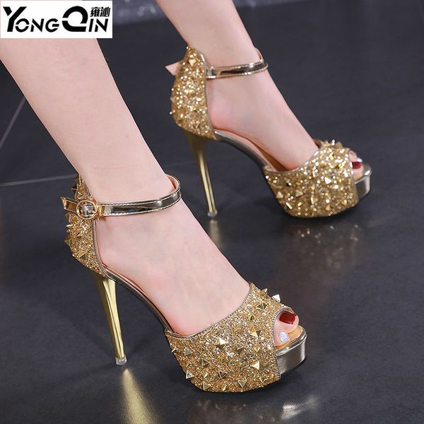 sandals 12cm super high heel platform rivet fish mouth women women's shoes, Black
sandals 12cm super high heel platform rivet fish mouth women women's shoes, Black