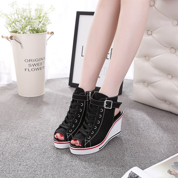 2020 spring and summer new high-canvas women's fish mouth shoes canvas sandals wedge open toe hollow large, Black
2020 spring and summer new high-canvas women's fish mouth shoes canvas sandals wedge open toe hollow large, Black