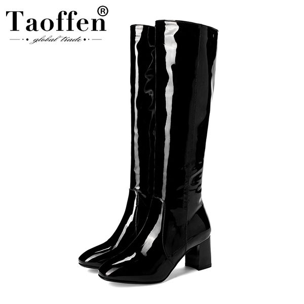 taoffen plus size 34-45 knee high boots women patent leather casual zipper shoes women winter warm fur square heel footwear, Black
taoffen plus size 34-45 knee high boots women patent leather casual zipper shoes women winter warm fur square heel footwear, Black