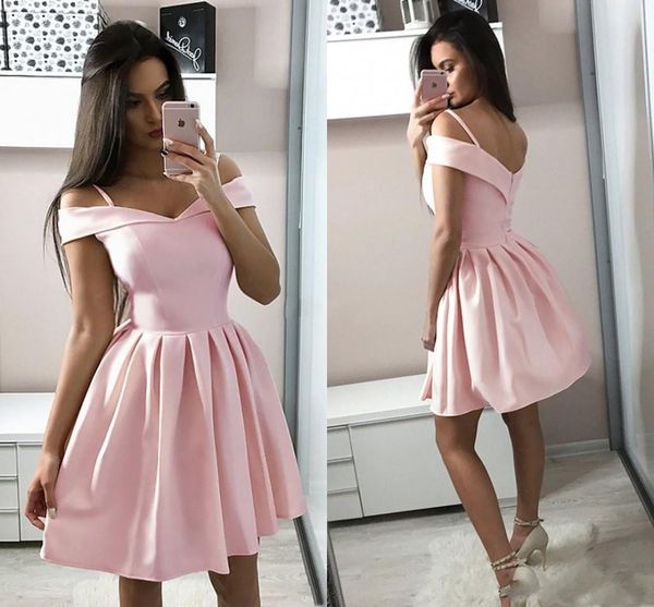 

2020 Pink Homecoming Dresses V-Neck A Line Draped Open Back Short Prom Gown Mini Special Occasion Dress Cheap Party Cocktail Gowns Vestido