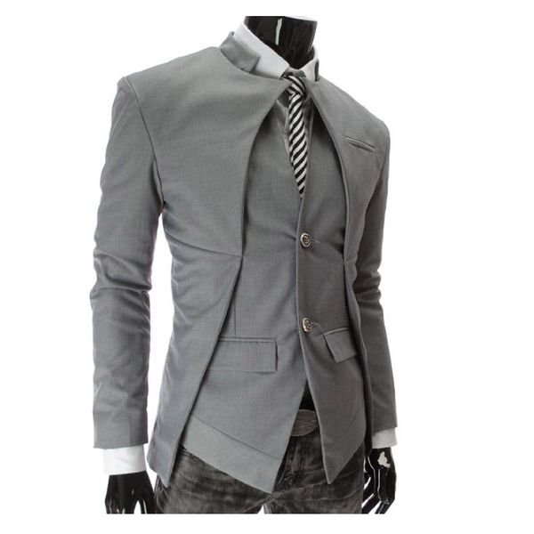 men's suits & blazers 2021 autumn winter gentleman casual asymmetric blazer masculino slim fit fake two piece dress jacket hombr, White;black
men's suits & blazers 2021 autumn winter gentleman casual asymmetric blazer masculino slim fit fake two piece dress jacket hombr, White;black