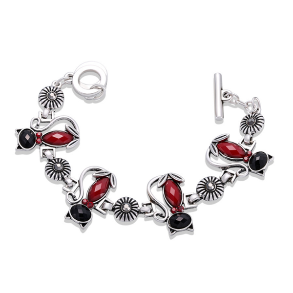 link, chain fyjs unique silver plated alloy link stackable lovely cat resin bracelet with rhinestone animal jewelry, Black
link, chain fyjs unique silver plated alloy link stackable lovely cat resin bracelet with rhinestone animal jewelry, Black