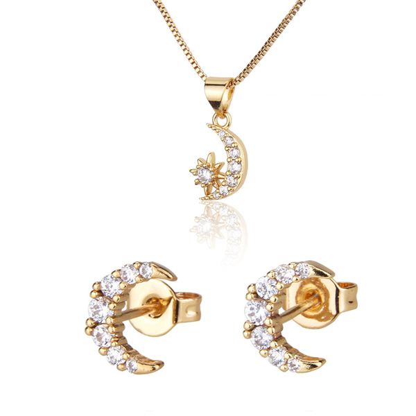 exquisite gold plated moon stars necklace pendant stud earrings jewelry set cocktail party zircon crystal earrings birthday gift, Silver
exquisite gold plated moon stars necklace pendant stud earrings jewelry set cocktail party zircon crystal earrings birthday gift, Silver