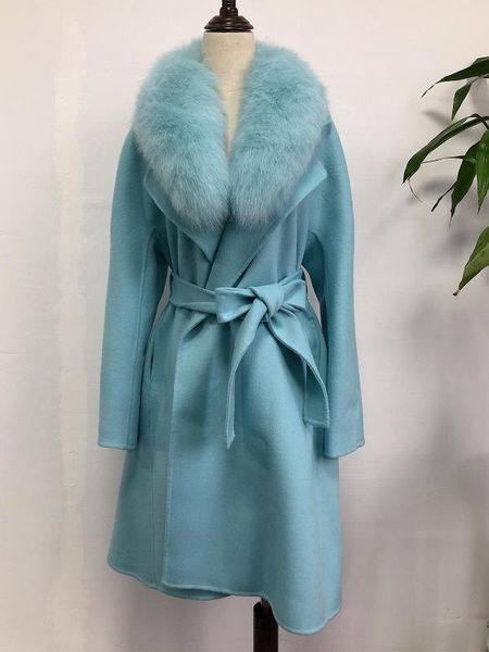 women's wool & blends women cashmere outwear with real fur collar solid long warm coat belt casual fashion overcoat, Black
women's wool & blends women cashmere outwear with real fur collar solid long warm coat belt casual fashion overcoat, Black