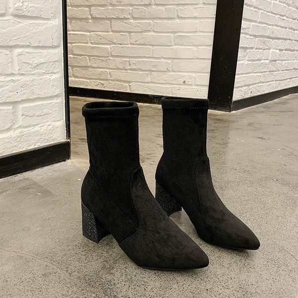 ankle boots pointed toe women pumps square heel socks boots autumn high heel shoes winter keep warm zapatillas mujer, Black
ankle boots pointed toe women pumps square heel socks boots autumn high heel shoes winter keep warm zapatillas mujer, Black