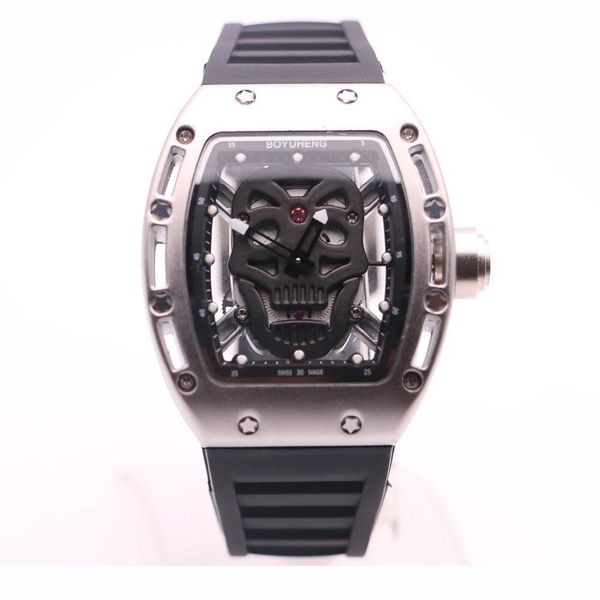 transparent movement black skull head dial quartz mens watches 43mm watch rubber band silver stainless steel case wristwatches, Slivery;brown
transparent movement black skull head dial quartz mens watches 43mm watch rubber band silver stainless steel case wristwatches, Slivery;brown