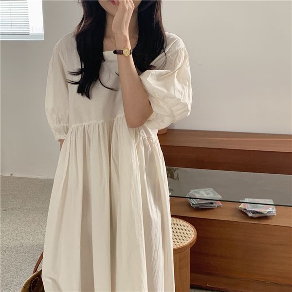 women summer vintage square collar long dress high waist puff sleeve loose pleat midi sundress bow tie y200805, Black;pink
women summer vintage square collar long dress high waist puff sleeve loose pleat midi sundress bow tie y200805, Black;pink