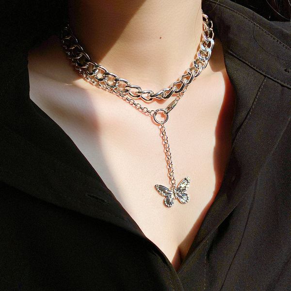 2020 new harajuku choker multi-layer hollow butterfly pendant rhinestones punk metal chain necklace for women, Silver
2020 new harajuku choker multi-layer hollow butterfly pendant rhinestones punk metal chain necklace for women, Silver
