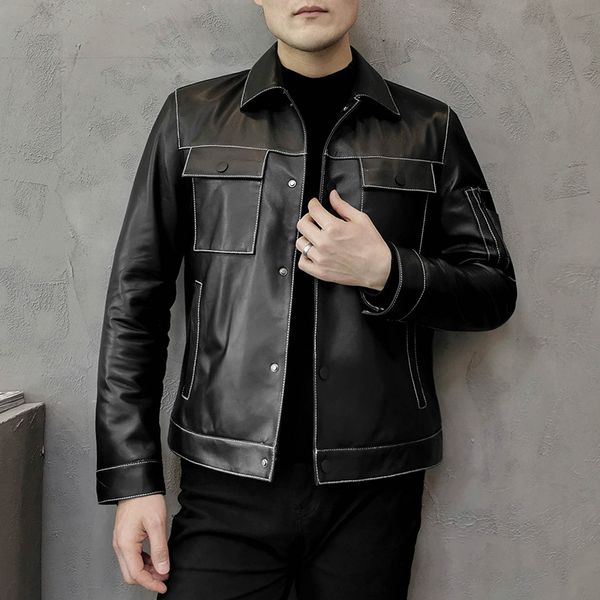 men's leather & faux jacket men clothes real 2021 sheepskin coat short spring autumn genuine jackets chaqueta cuero hombre zq-2021 kj, Black
men's leather & faux jacket men clothes real 2021 sheepskin coat short spring autumn genuine jackets chaqueta cuero hombre zq-2021 kj, Black