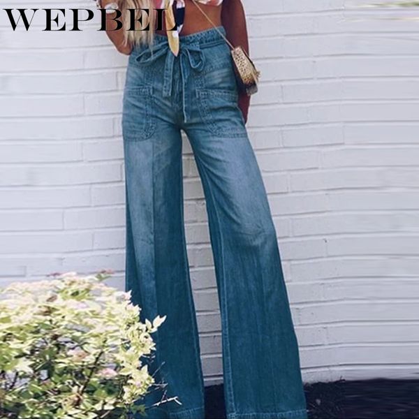 women's jeans wepbel mid-waist washed vintage denim wide-leg pants spring autumn casual plain lace-up loose bleached, Blue
women's jeans wepbel mid-waist washed vintage denim wide-leg pants spring autumn casual plain lace-up loose bleached, Blue