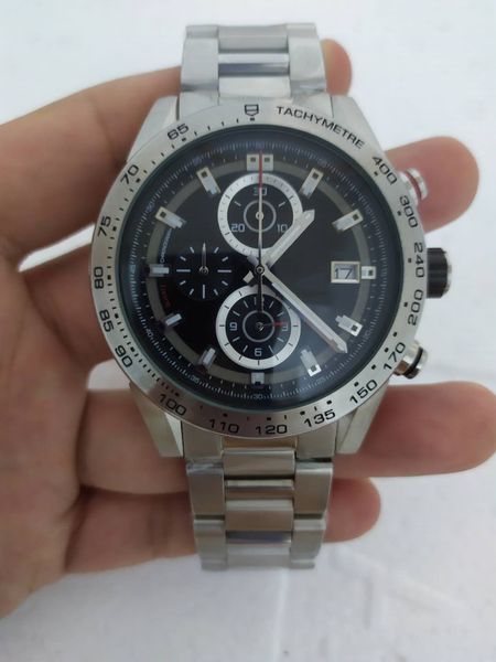 new men's watch stainless steel strap black dial men's quartz chronograph moon watch, Slivery;brown
new men's watch stainless steel strap black dial men's quartz chronograph moon watch, Slivery;brown