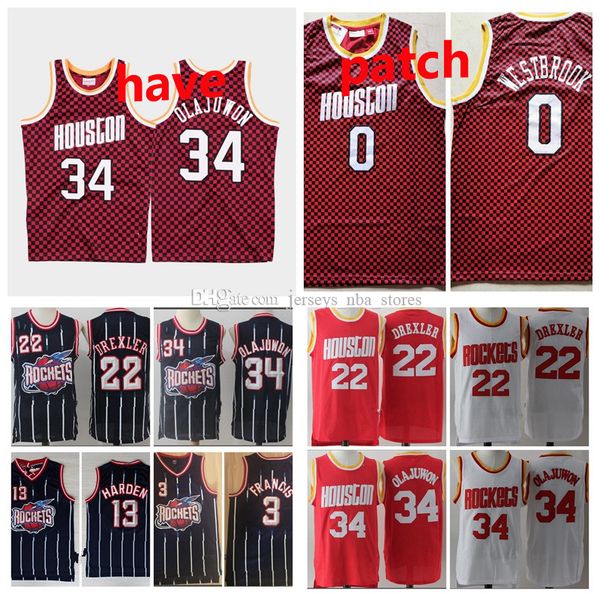 men youth rocket 22 drexler 34 olajuwon 3 francis 13 harden 0 westbrook mitchell & ness red swingman jersey 01, Black;red