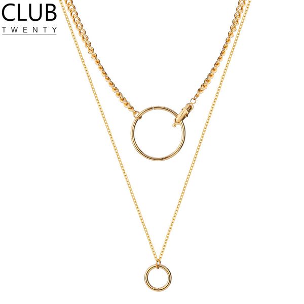 2020 fashion trend metal cycle folded choker double chain style necklace, Silver