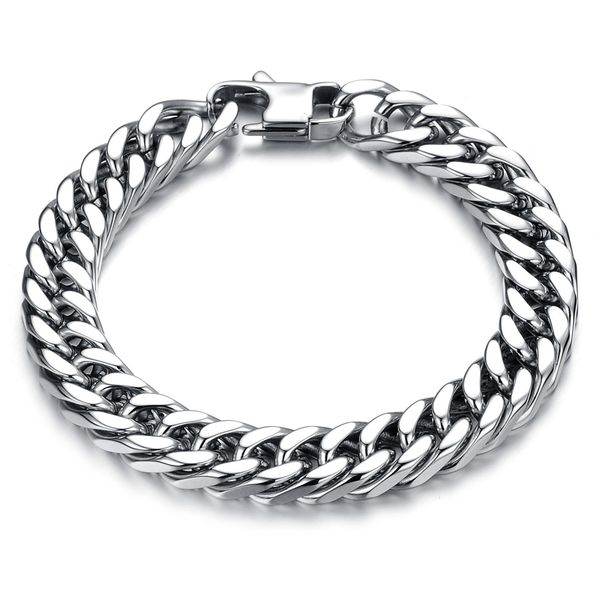 link, chain fashion double curb cuban bracelet men stainless steel wristbands in silver color male accessories 7-10 inch, Black
link, chain fashion double curb cuban bracelet men stainless steel wristbands in silver color male accessories 7-10 inch, Black