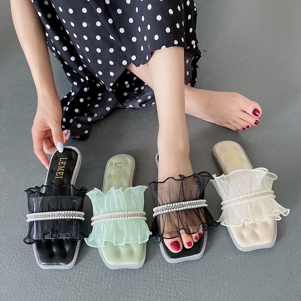 slipper women's 2020 summer new style beaded bracelet lace man-made diamond slippers women's fairy wind jelly soft-sole sandals, Black
slipper women's 2020 summer new style beaded bracelet lace man-made diamond slippers women's fairy wind jelly soft-sole sandals, Black