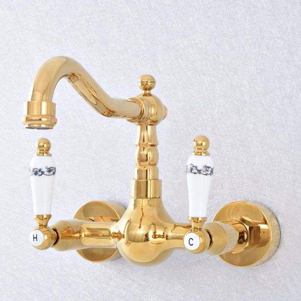 luxury polished gold brass double ceramics handles swivel spout kitchen bathroom vessel sink tap faucet wall mounted wsf609
luxury polished gold brass double ceramics handles swivel spout kitchen bathroom vessel sink tap faucet wall mounted wsf609