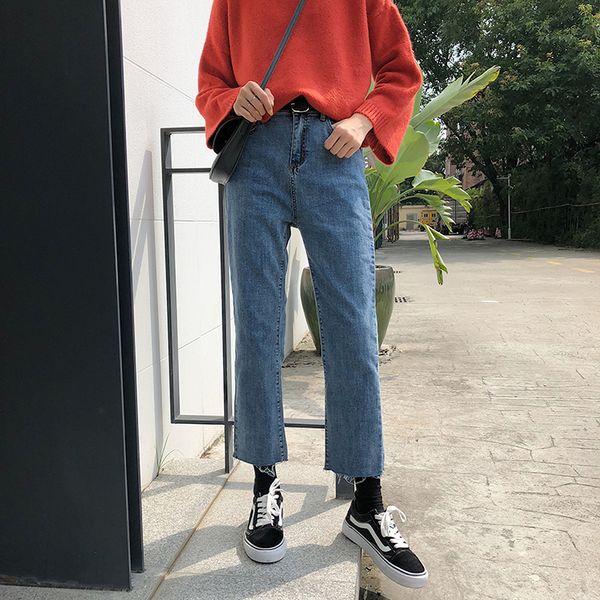 2020 spring new korean style washed high waist jeans women denim jeans nine points straight pants women, Blue
2020 spring new korean style washed high waist jeans women denim jeans nine points straight pants women, Blue