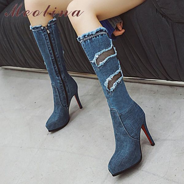 meotina winter knee high boots women denim zipper thin heels long boots cutout super high heel shoes lady autumn size 33-43, Black
meotina winter knee high boots women denim zipper thin heels long boots cutout super high heel shoes lady autumn size 33-43, Black