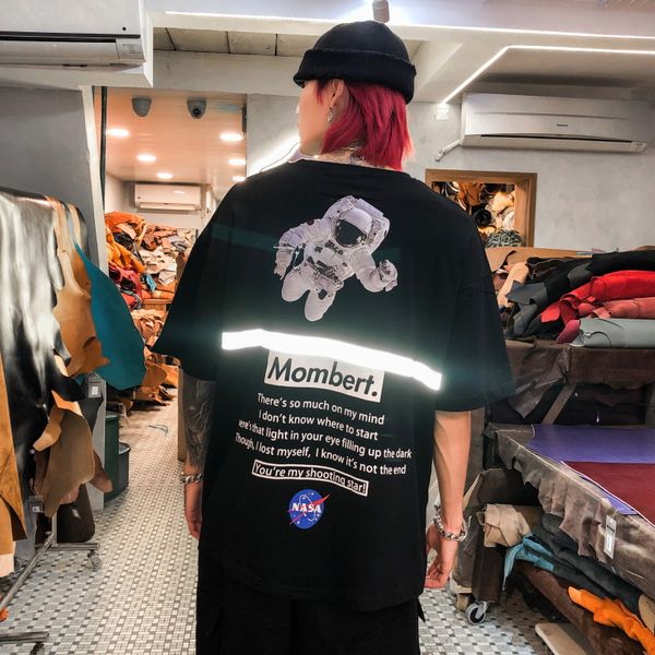 celebrity inspired drop-shoulder 3 reflective lettered short-sleeved outer space astronauts bat-sleeve shirt for men, Black
celebrity inspired drop-shoulder 3 reflective lettered short-sleeved outer space astronauts bat-sleeve shirt for men, Black