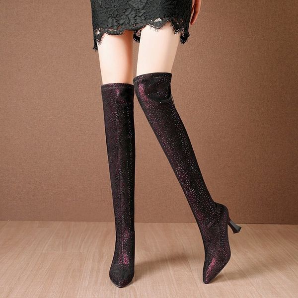 autumn new women shoes 2020 thigh high boots over the knee boots fashion faux suede winter, Black