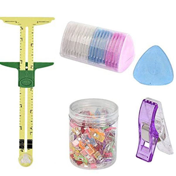5 in 1 fabric patchwork sewing ruler set clips chalks measuring tool needlework 
5 in 1 fabric patchwork sewing ruler set clips chalks measuring tool needlework