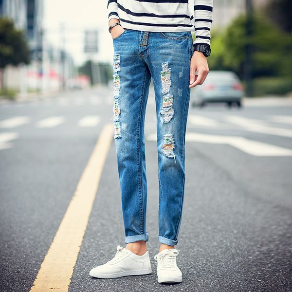 2020 spring mens jeans luxury men straigh denim trousers hole slim bule jeans for men fashion casual slim fit rap pants, Blue
2020 spring mens jeans luxury men straigh denim trousers hole slim bule jeans for men fashion casual slim fit rap pants, Blue