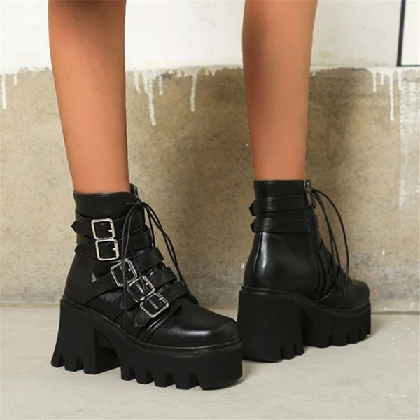 pxelena plus size 35-44 buckle women platform combat ankle boots chunky high heels thick sole motorcycle punk gothic boots shoes, Black
pxelena plus size 35-44 buckle women platform combat ankle boots chunky high heels thick sole motorcycle punk gothic boots shoes, Black