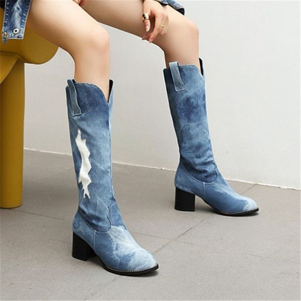 pxelena retro western cowboy denim boots knee high women block heels riding knight jean boots blue large size 34-45 autumn shoes, Black
pxelena retro western cowboy denim boots knee high women block heels riding knight jean boots blue large size 34-45 autumn shoes, Black