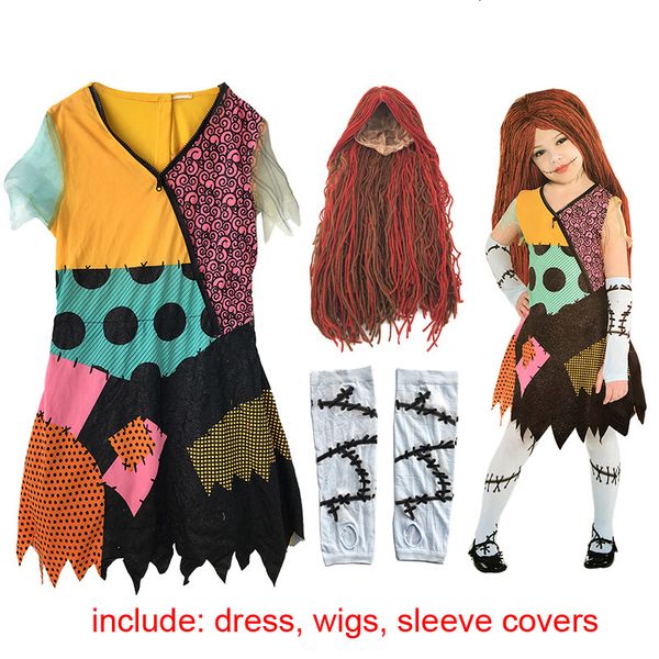 children women the nightmare before christmas children sally costume dress halloween party costume for kids, White
children women the nightmare before christmas children sally costume dress halloween party costume for kids, White