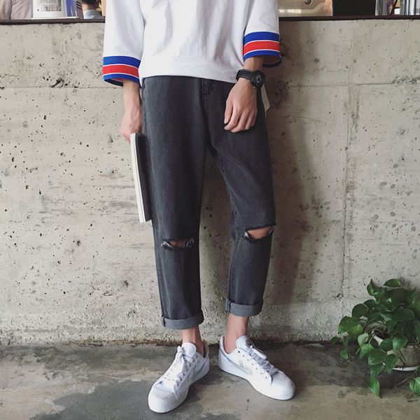 fashion 2020 spring autumn art institute restoring vintga city boy personality knee hole loose straight jeans grey trousers, Blue
fashion 2020 spring autumn art institute restoring vintga city boy personality knee hole loose straight jeans grey trousers, Blue