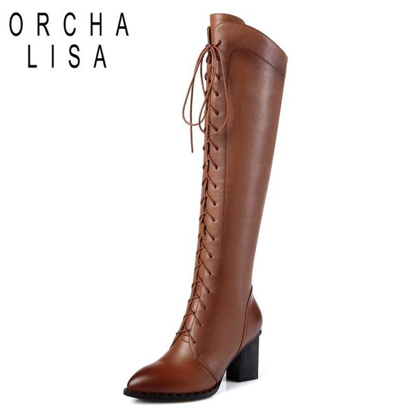 orcha lisa women genuine leather cross-tied high heel over the knee boots ladies botas long boots warm winter zipper black a779
orcha lisa women genuine leather cross-tied high heel over the knee boots ladies botas long boots warm winter zipper black a779