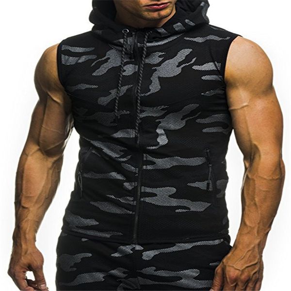 2019 new casual fashion men's wind zipper hooded camouflage printing fitness vest spring and summer men's jackets, Black
2019 new casual fashion men's wind zipper hooded camouflage printing fitness vest spring and summer men's jackets, Black