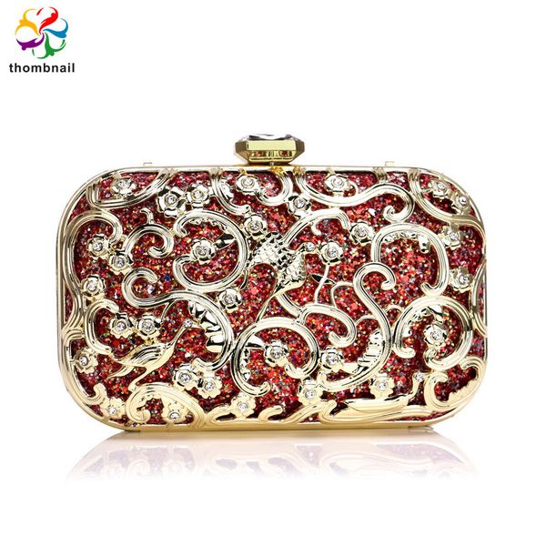 red women's luxury crystal bag long evening bag party cocktail party
