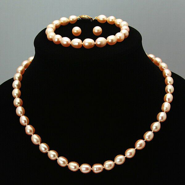 new 7-8mm natural freshwater cultured oval pink pearl necklace bracelet earring, Silver
new 7-8mm natural freshwater cultured oval pink pearl necklace bracelet earring, Silver