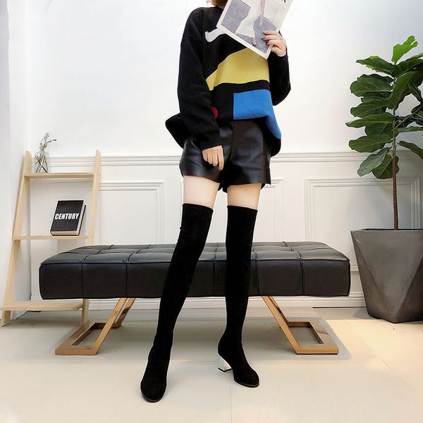 2020 party boots fashion suede leather shoes women over the knee heels boots stretch flock winter high botas, Black
2020 party boots fashion suede leather shoes women over the knee heels boots stretch flock winter high botas, Black