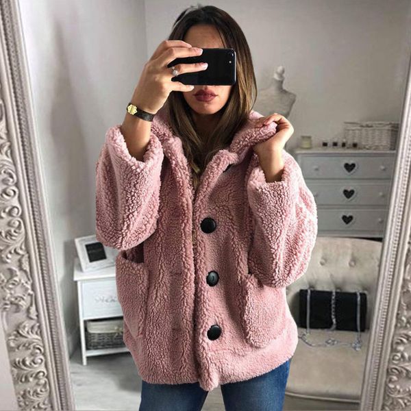 winter faux fur lambswool thicken women's coats loose warm turn down collar female jacket 2020 solid pink pocket ladies outwears, Black
winter faux fur lambswool thicken women's coats loose warm turn down collar female jacket 2020 solid pink pocket ladies outwears, Black