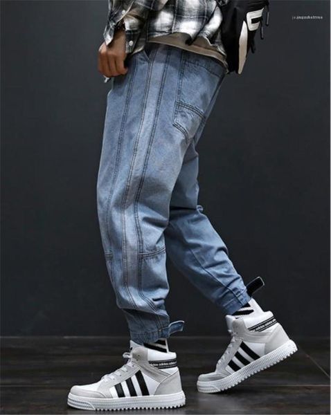 loose light blue mens jeans fashion long mens cargo pants with pockets high street