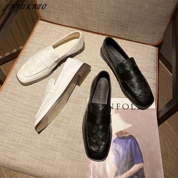 british style small leather shoes soft pu woven square toe flats brand women loafers microfiber breathable slip on driving shoes, Black